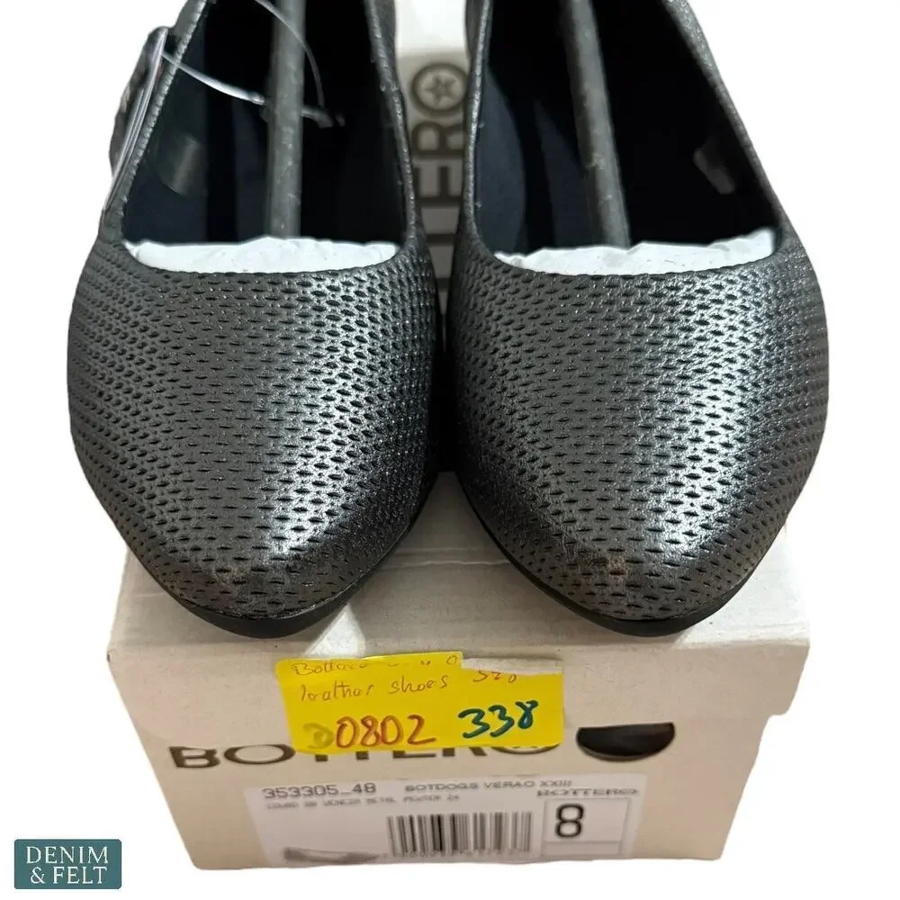 Bottero Venezia Metal Pewter Leather Flats Women’s Size 8 Comfort‎ Shoes NEW